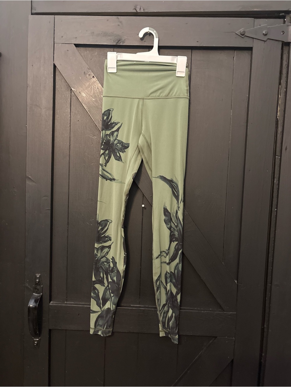 lululemon athletica Olive Green Leggings with Black Botanical Design